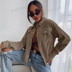 SHEIN Cardigan Jacket Cropped corduroy Size Large brownish